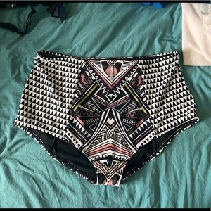 High rise black and pink printed bikini bottoms